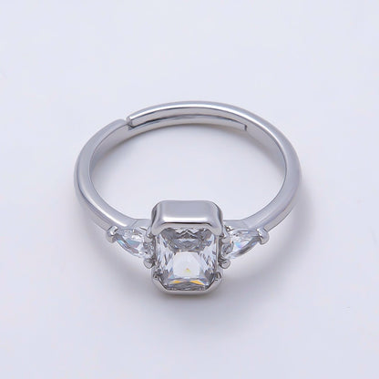 16K Gold Filled Clear Baguette Teardrop CZ Solitaire Adjustable Ring in Gold &amp; Silver | Rings-00155 Rings-00156
