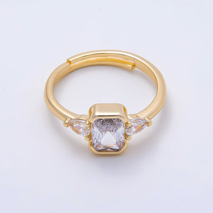 16K Gold Filled Clear Baguette Teardrop CZ Solitaire Adjustable Ring in Gold &amp; Silver | Rings-00155 Rings-00156