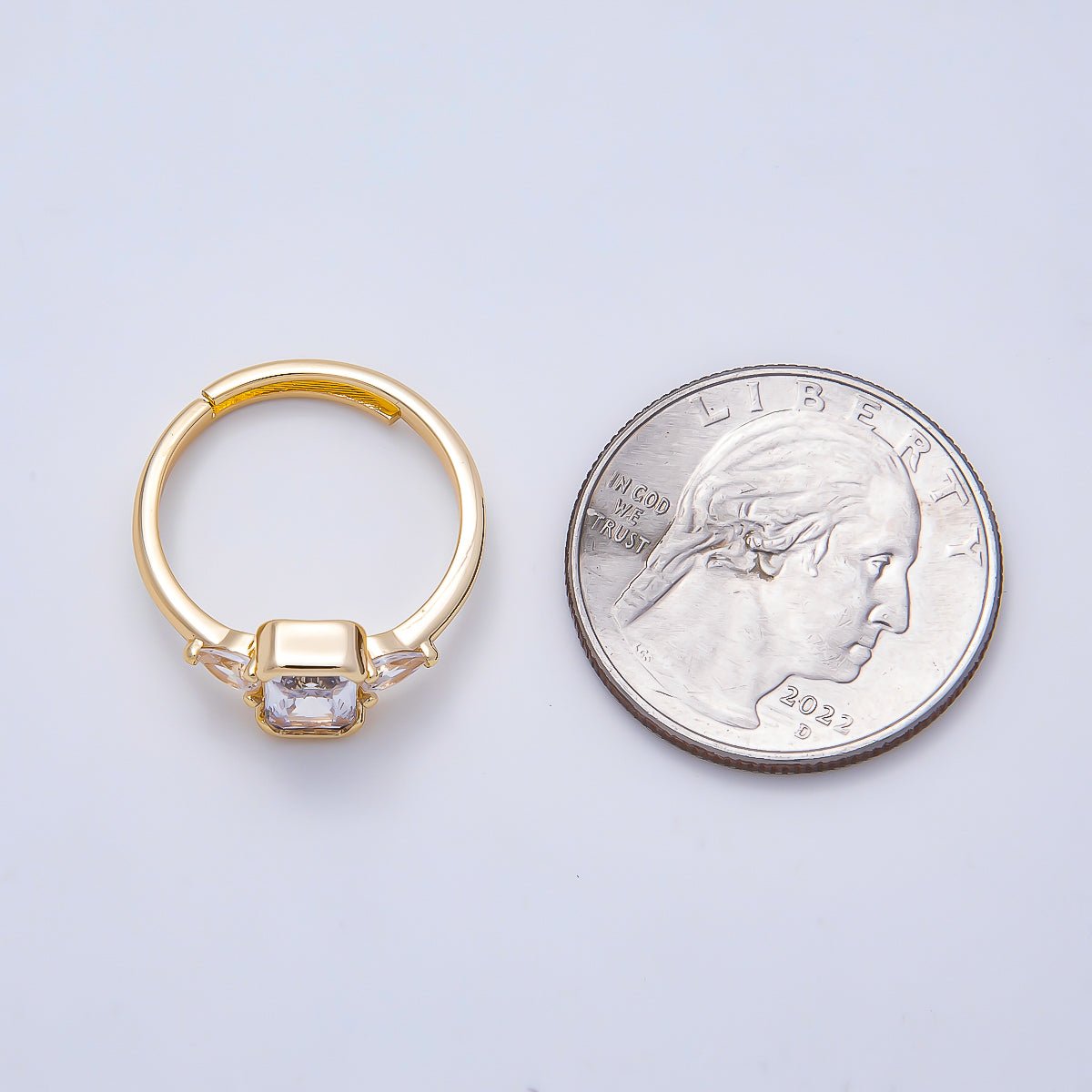 16K Gold Filled Clear Baguette Teardrop CZ Solitaire Adjustable Ring in Gold &amp; Silver | Rings-00155 Rings-00156