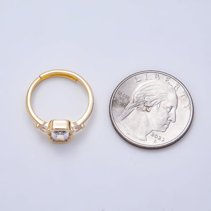 16K Gold Filled Clear Baguette Teardrop CZ Solitaire Adjustable Ring in Gold &amp; Silver | Rings-00155 Rings-00156