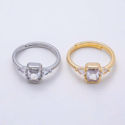 16K Gold Filled Clear Baguette Teardrop CZ Solitaire Adjustable Ring in Gold &amp; Silver | Rings-00155 Rings-00156