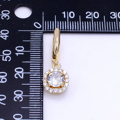 16K Gold Filled Clear, Black, Red, Blue, Green CZ Micro Paved Square Drop English Lock Earrings | AB1156 - AB1158 (MAKE)