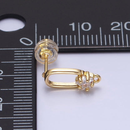 16K Gold Filled Clear Celestial Star CZ Open Loop Oblong Stud Earrings Supply in Silver &amp; Gold | Z-211 Z-222