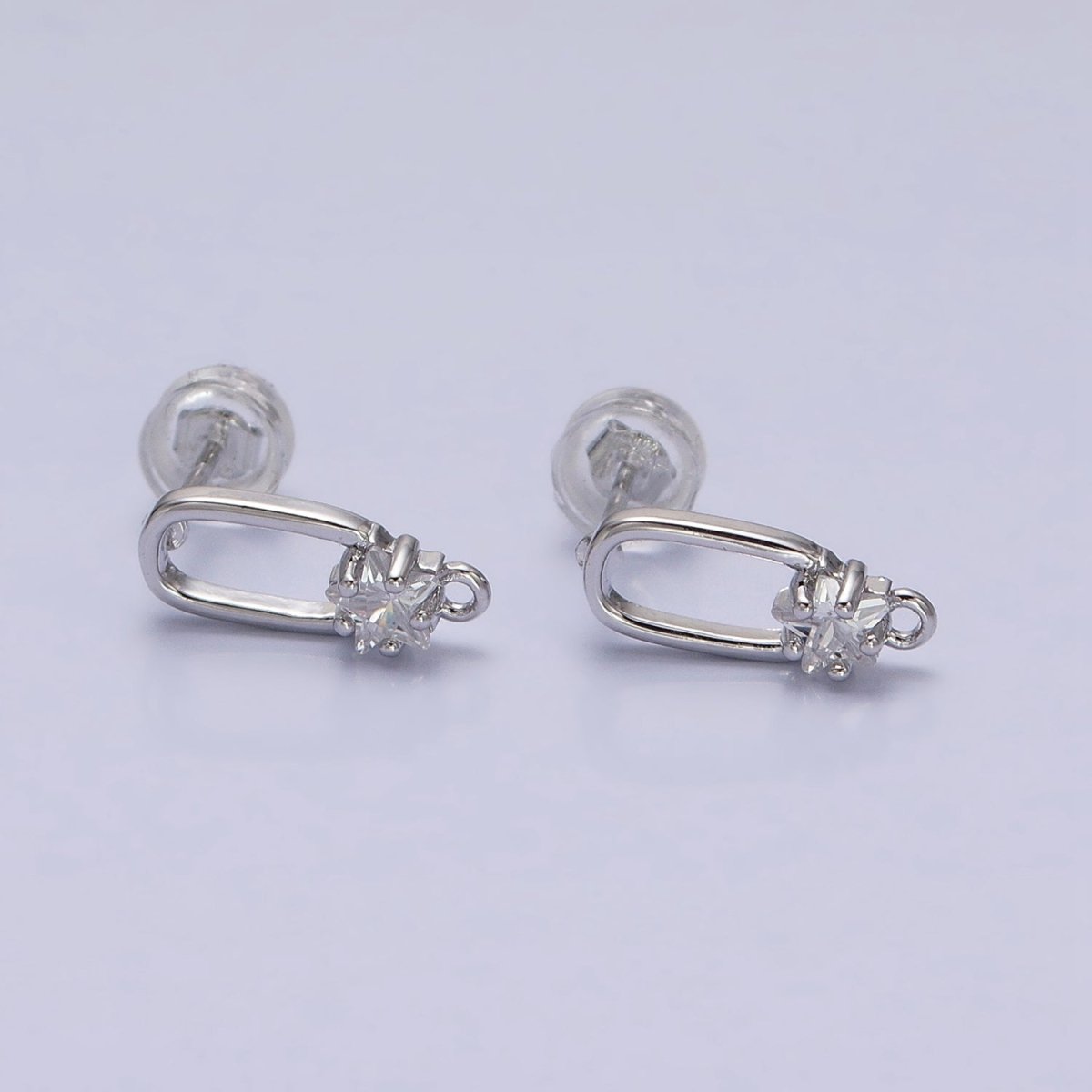 16K Gold Filled Clear Celestial Star CZ Open Loop Oblong Stud Earrings Supply in Silver &amp; Gold | Z-211 Z-222