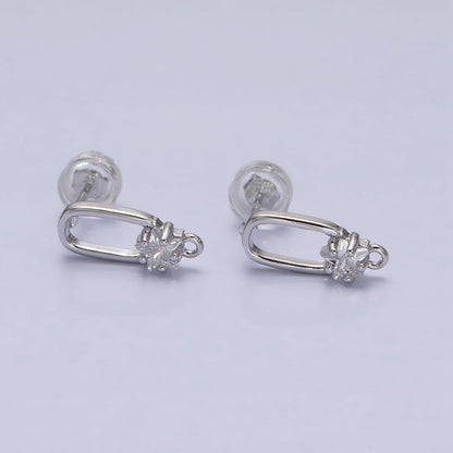 16K Gold Filled Clear Celestial Star CZ Open Loop Oblong Stud Earrings Supply in Silver &amp; Gold | Z-211 Z-222