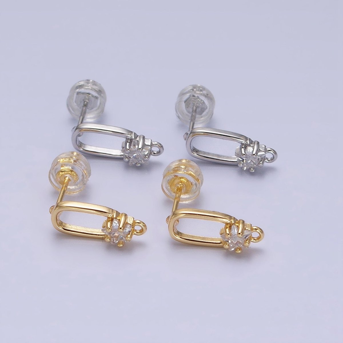 16K Gold Filled Clear Celestial Star CZ Open Loop Oblong Stud Earrings Supply in Silver &amp; Gold | Z-211 Z-222