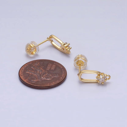 16K Gold Filled Clear Celestial Star CZ Open Loop Oblong Stud Earrings Supply in Silver &amp; Gold | Z-211 Z-222