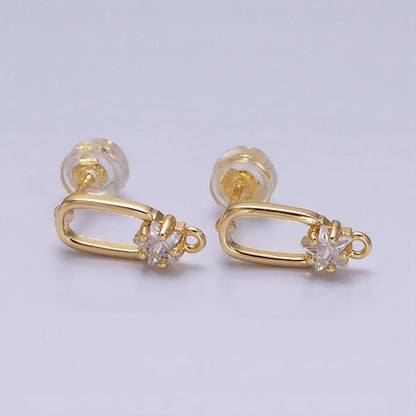 16K Gold Filled Clear Celestial Star CZ Open Loop Oblong Stud Earrings Supply in Silver &amp; Gold | Z-211 Z-222