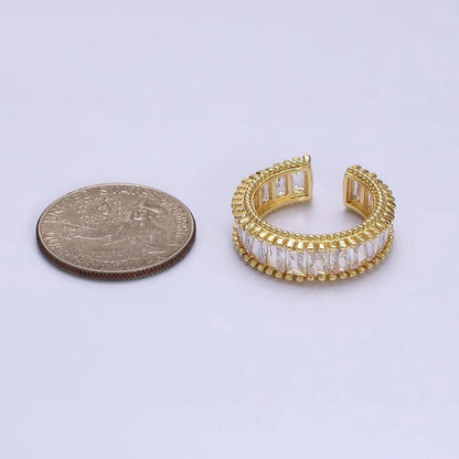 16K Gold Filled Clear CZ Baguette Lined Band Ring | O-008