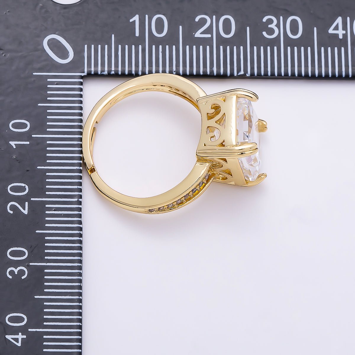 16K Gold Filled Clear CZ Baguette Micro Paved CZ Triple Band Ring | Rings-00285