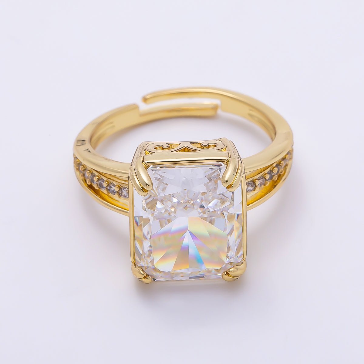 16K Gold Filled Clear CZ Baguette Micro Paved CZ Triple Band Ring | Rings-00285