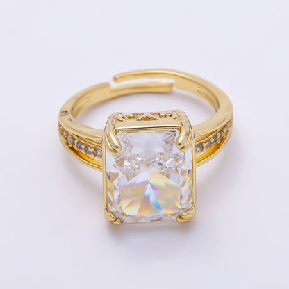 16K Gold Filled Clear CZ Baguette Micro Paved CZ Triple Band Ring | Rings-00285