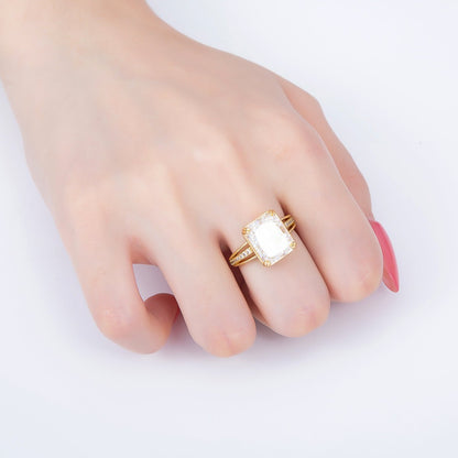 16K Gold Filled Clear CZ Baguette Micro Paved CZ Triple Band Ring | Rings-00285