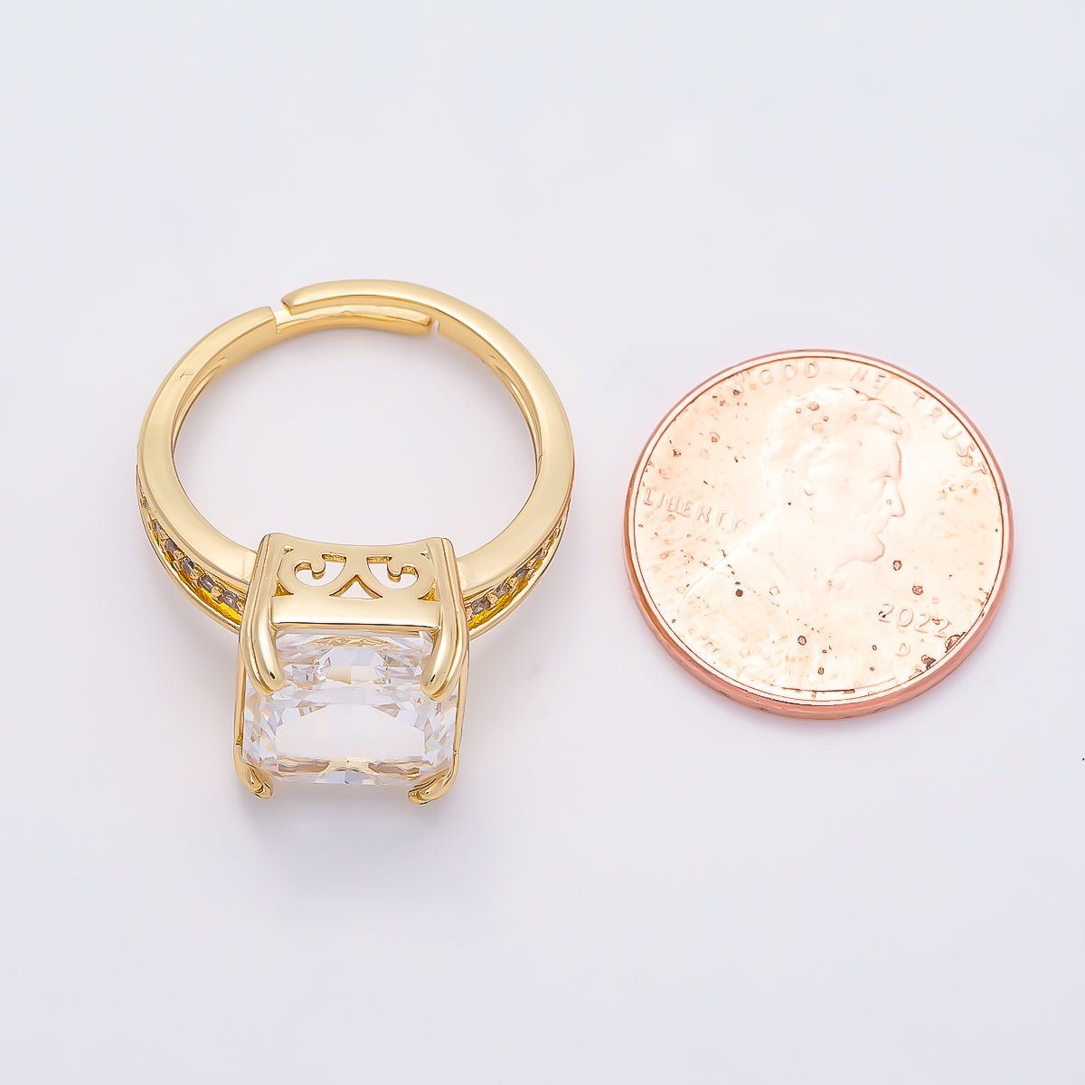 16K Gold Filled Clear CZ Baguette Micro Paved CZ Triple Band Ring | Rings-00285