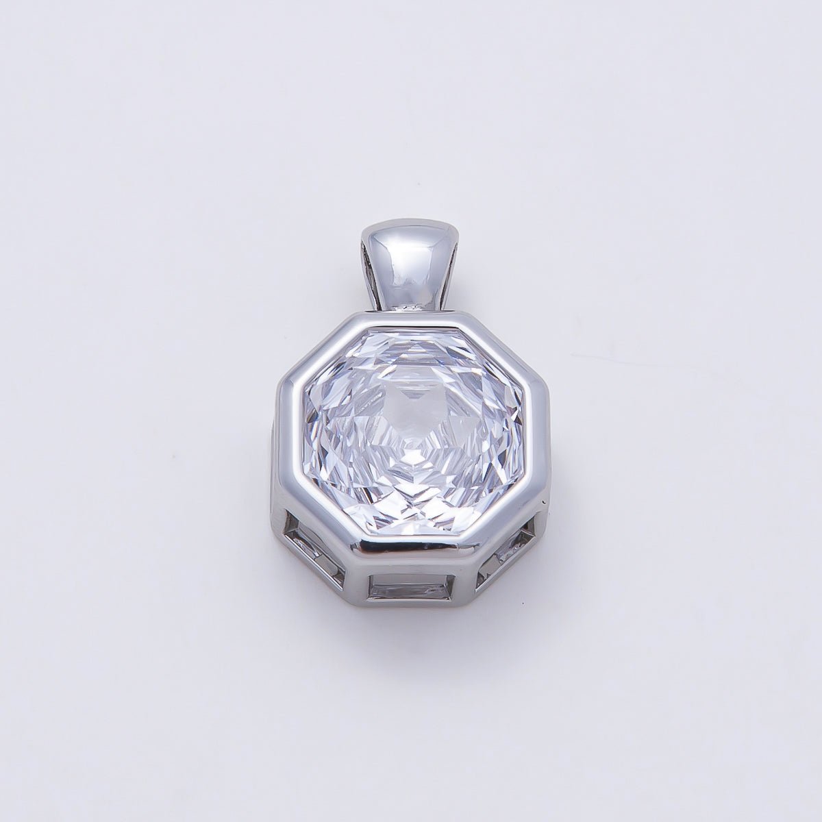 16K Gold Filled Clear CZ Baguette Round Hexagon Bezel Pendant in Gold &amp; Silver | Charms-01081 ~ Charms-01096