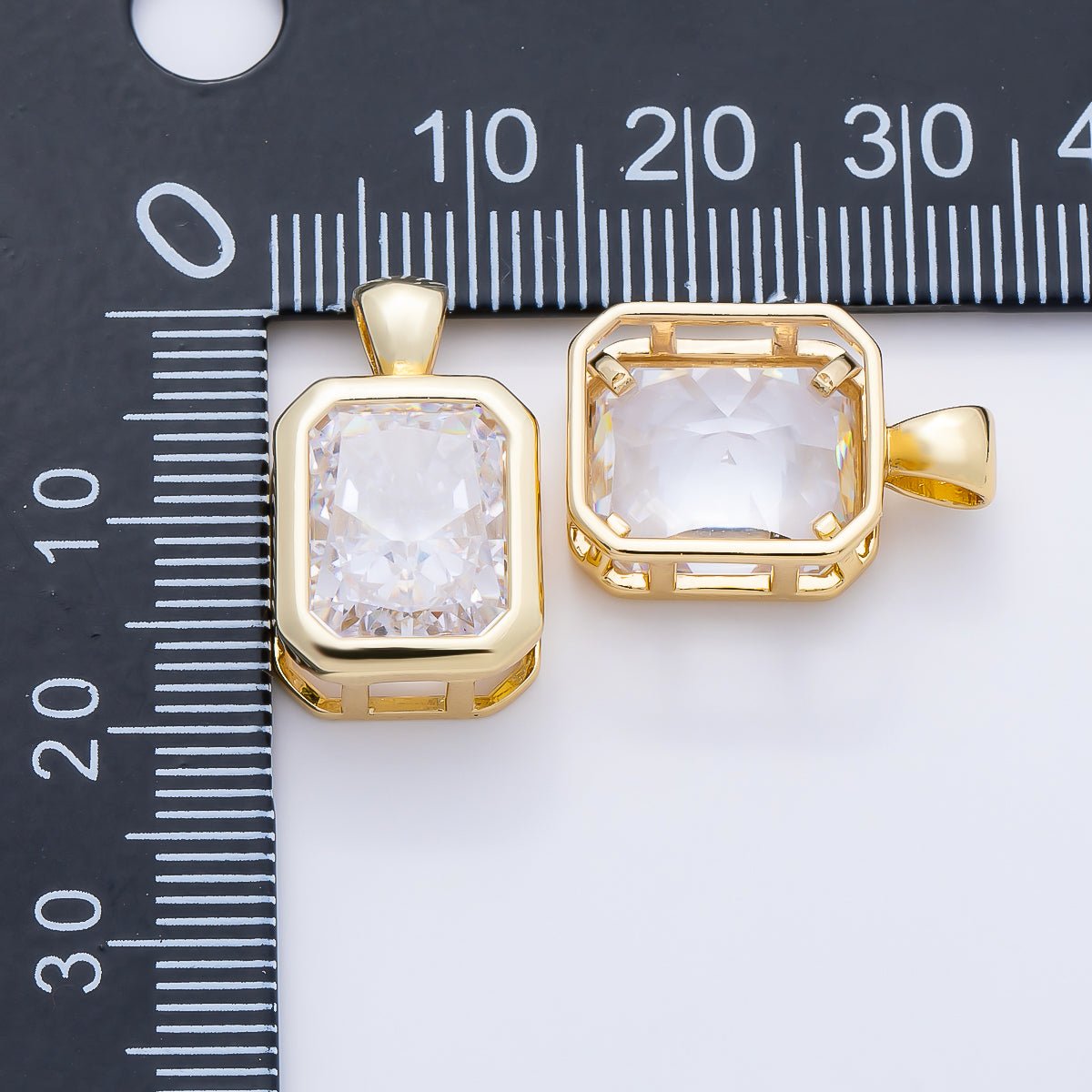 16K Gold Filled Clear CZ Baguette Round Hexagon Bezel Pendant in Gold &amp; Silver | Charms-01081 ~ Charms-01096