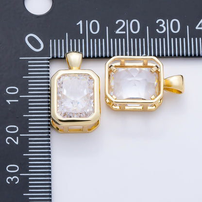 16K Gold Filled Clear CZ Baguette Round Hexagon Bezel Pendant in Gold &amp; Silver | Charms-01081 ~ Charms-01096