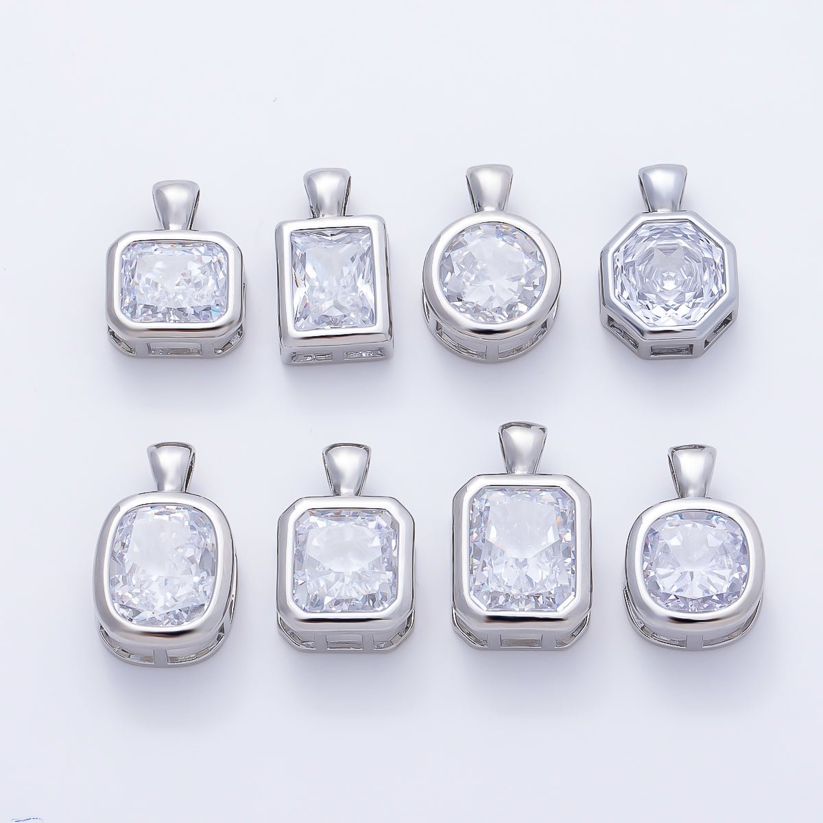 16K Gold Filled Clear CZ Baguette Round Hexagon Bezel Pendant in Gold &amp; Silver | Charms-01081 ~ Charms-01096