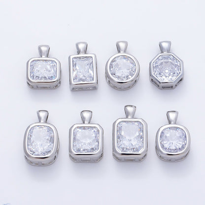 16K Gold Filled Clear CZ Baguette Round Hexagon Bezel Pendant in Gold &amp; Silver | Charms-01081 ~ Charms-01096