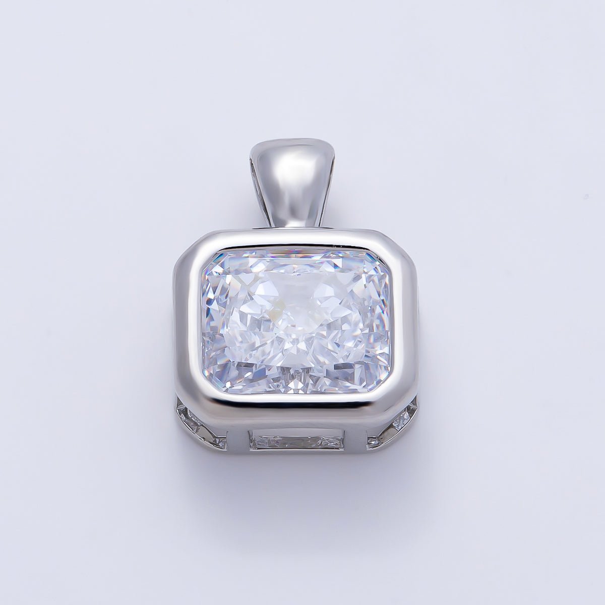 16K Gold Filled Clear CZ Baguette Round Hexagon Bezel Pendant in Gold &amp; Silver | Charms-01081 ~ Charms-01096