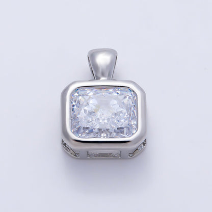 16K Gold Filled Clear CZ Baguette Round Hexagon Bezel Pendant in Gold &amp; Silver | Charms-01081 ~ Charms-01096