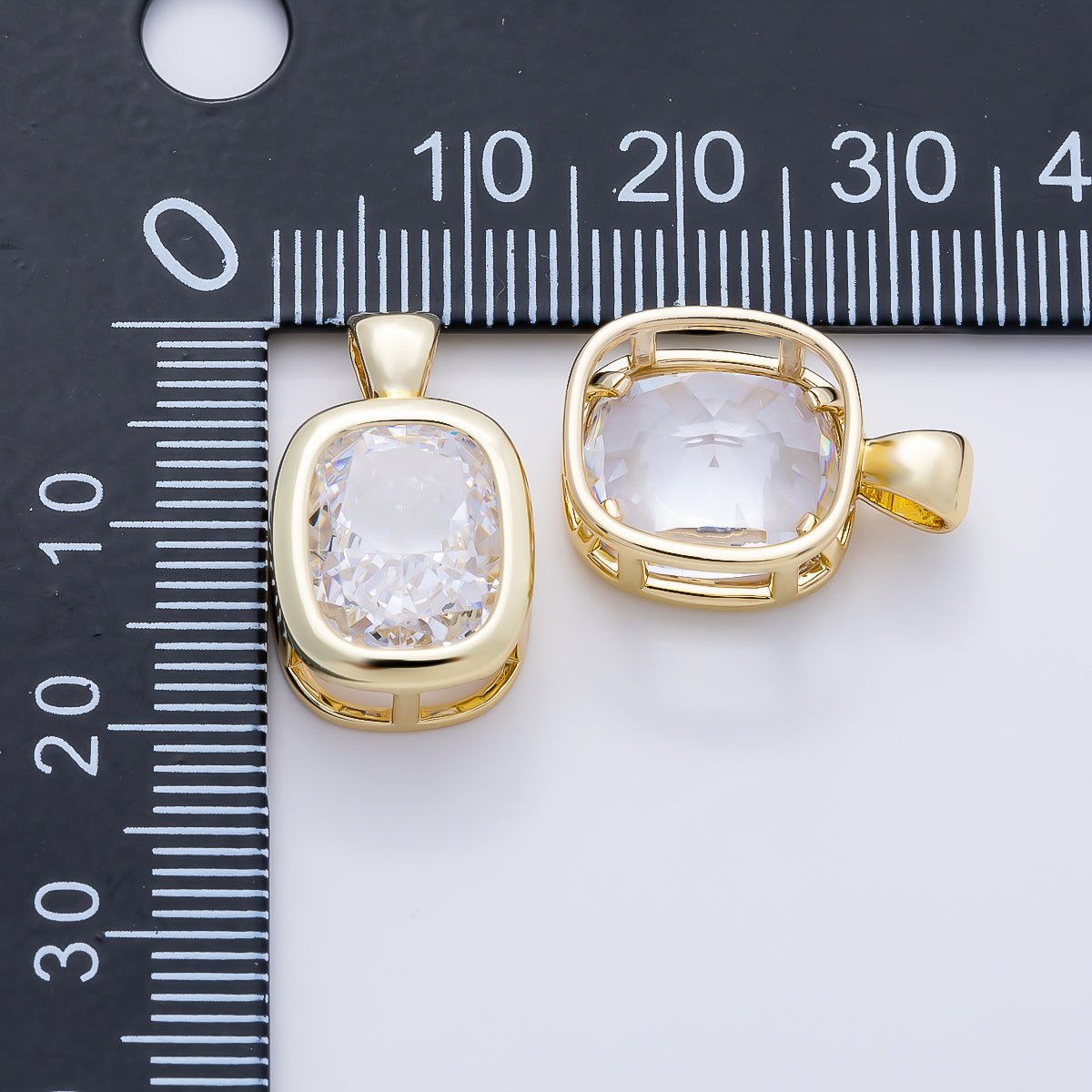 16K Gold Filled Clear CZ Baguette Round Hexagon Bezel Pendant in Gold &amp; Silver | Charms-01081 ~ Charms-01096