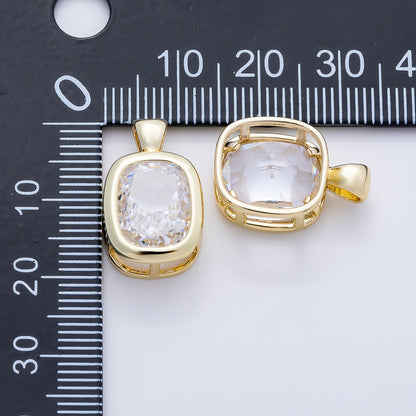 16K Gold Filled Clear CZ Baguette Round Hexagon Bezel Pendant in Gold &amp; Silver | Charms-01081 ~ Charms-01096