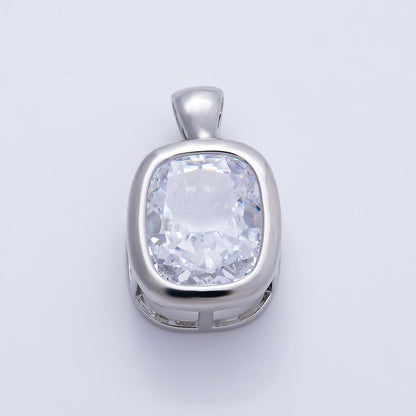 16K Gold Filled Clear CZ Baguette Round Hexagon Bezel Pendant in Gold &amp; Silver | Charms-01081 ~ Charms-01096