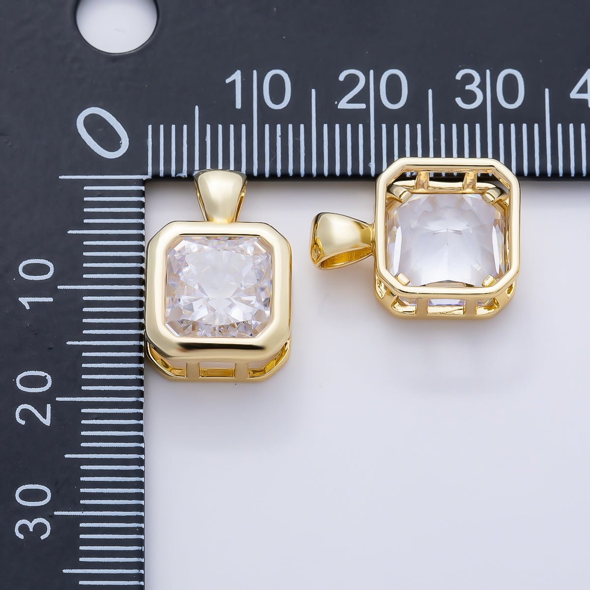 16K Gold Filled Clear CZ Baguette Round Hexagon Bezel Pendant in Gold &amp; Silver | Charms-01081 ~ Charms-01096