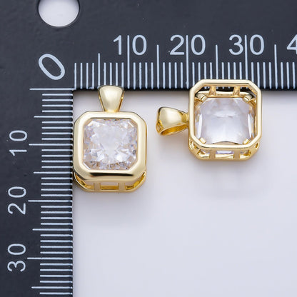 16K Gold Filled Clear CZ Baguette Round Hexagon Bezel Pendant in Gold &amp; Silver | Charms-01081 ~ Charms-01096