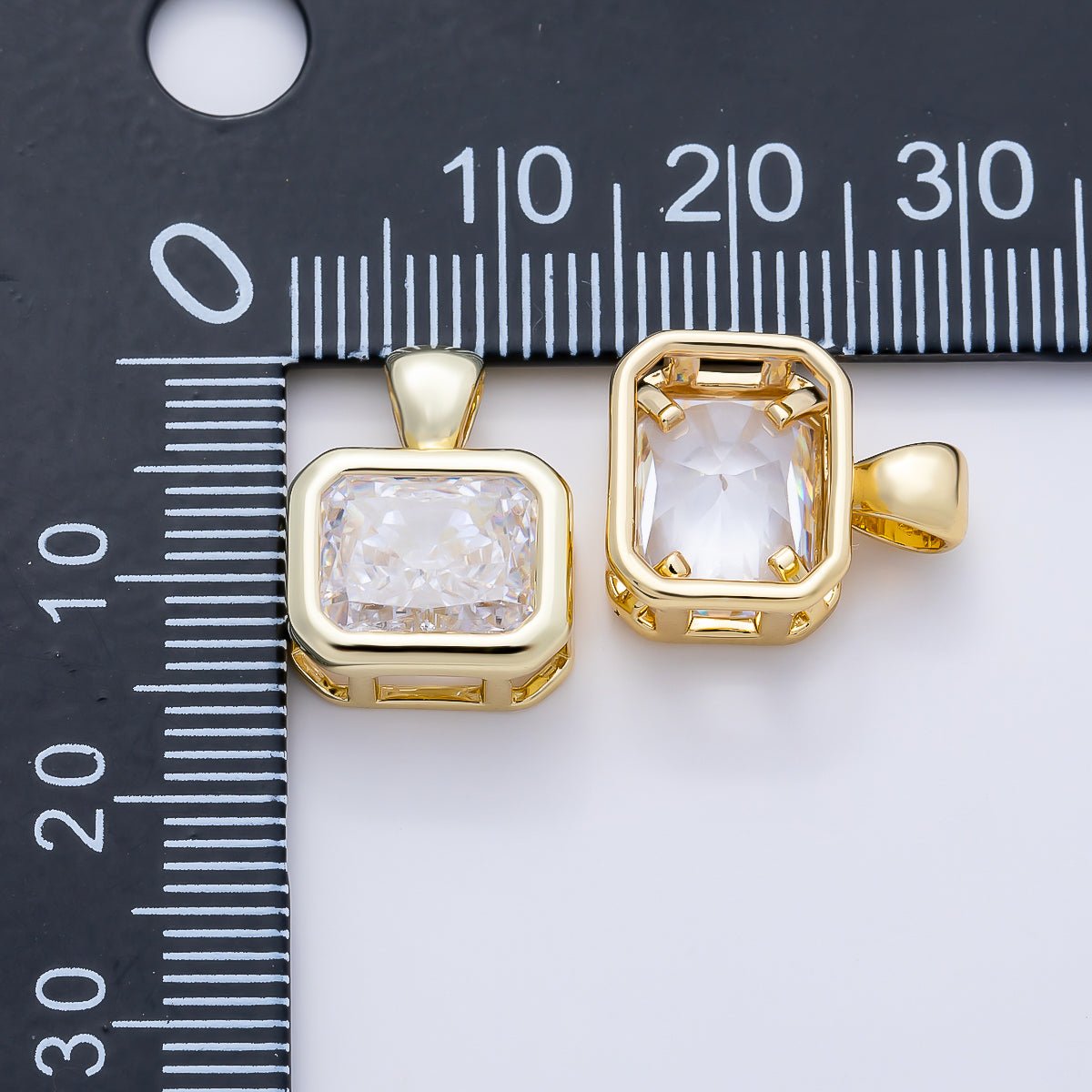 16K Gold Filled Clear CZ Baguette Round Hexagon Bezel Pendant in Gold &amp; Silver | Charms-01081 ~ Charms-01096