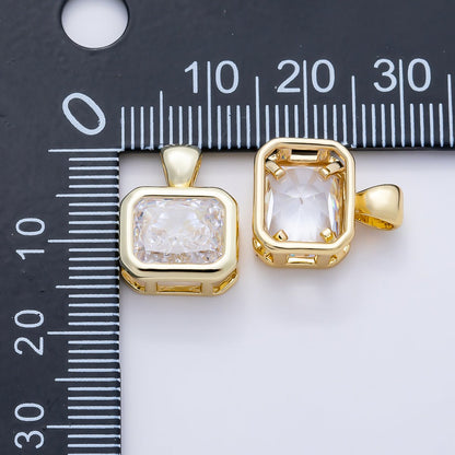 16K Gold Filled Clear CZ Baguette Round Hexagon Bezel Pendant in Gold &amp; Silver | Charms-01081 ~ Charms-01096