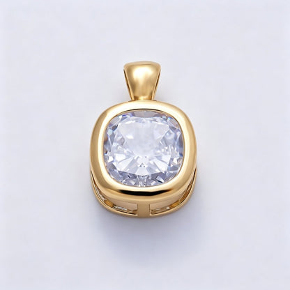 16K Gold Filled Clear CZ Baguette Round Hexagon Bezel Pendant in Gold &amp; Silver | Charms-01081 ~ Charms-01096