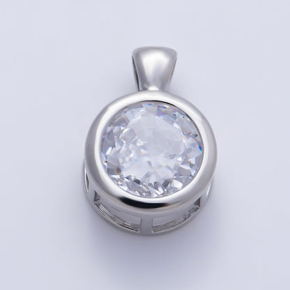 16K Gold Filled Clear CZ Baguette Round Hexagon Bezel Pendant in Gold &amp; Silver | Charms-01081 ~ Charms-01096
