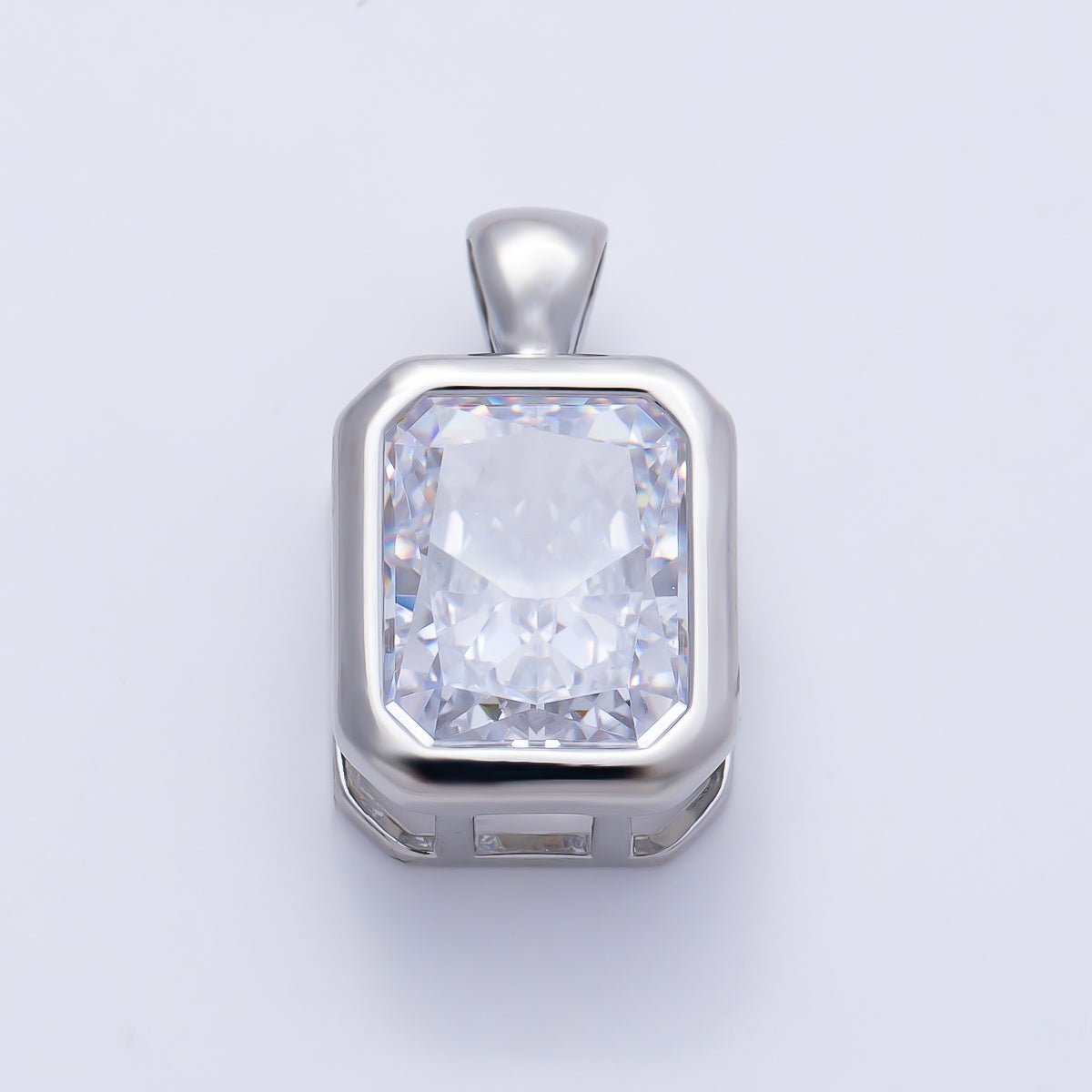 16K Gold Filled Clear CZ Baguette Round Hexagon Bezel Pendant in Gold &amp; Silver | Charms-01081 ~ Charms-01096