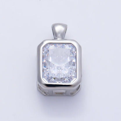 16K Gold Filled Clear CZ Baguette Round Hexagon Bezel Pendant in Gold &amp; Silver | Charms-01081 ~ Charms-01096