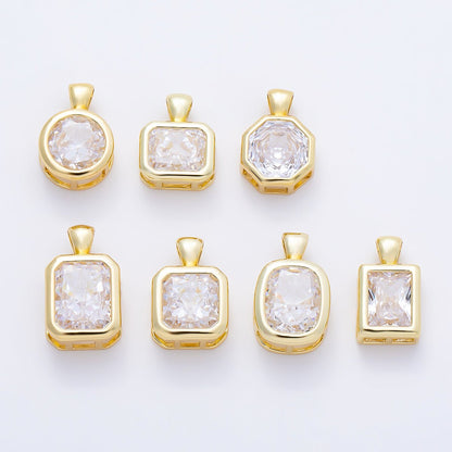 16K Gold Filled Clear CZ Baguette Round Hexagon Bezel Pendant in Gold &amp; Silver | Charms-01081 ~ Charms-01096