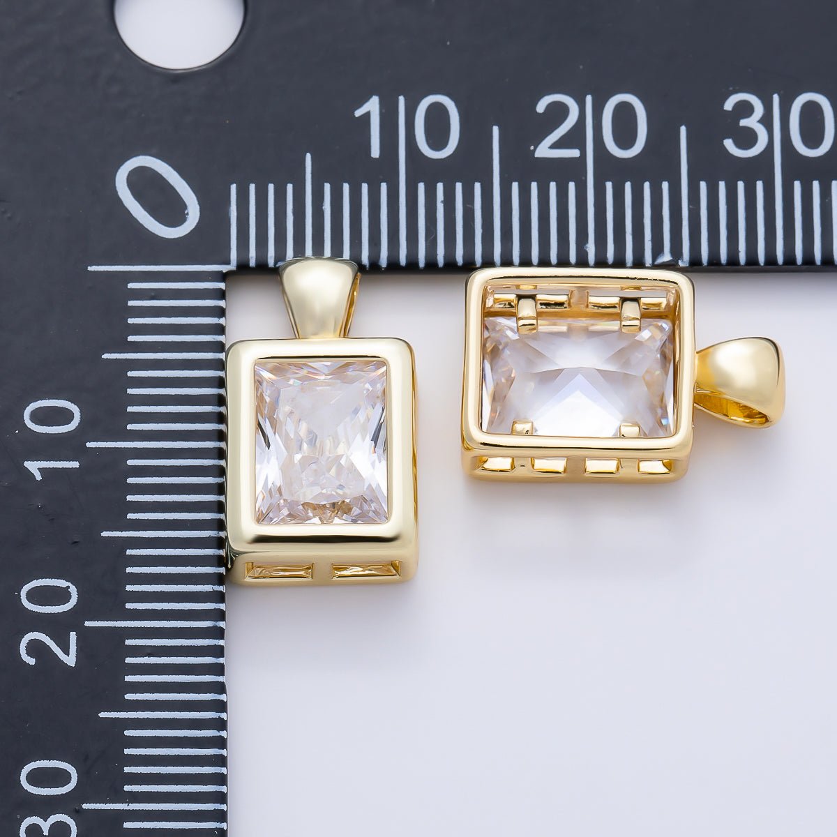 16K Gold Filled Clear CZ Baguette Round Hexagon Bezel Pendant in Gold &amp; Silver | Charms-01081 ~ Charms-01096