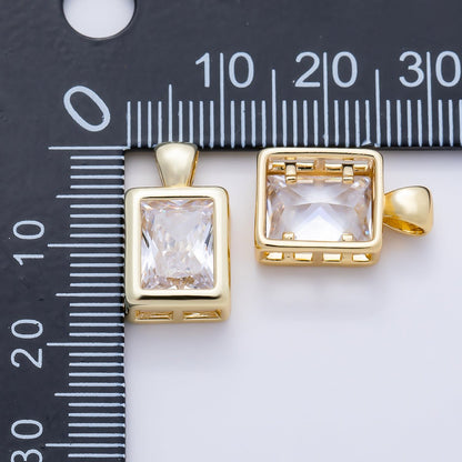 16K Gold Filled Clear CZ Baguette Round Hexagon Bezel Pendant in Gold &amp; Silver | Charms-01081 ~ Charms-01096