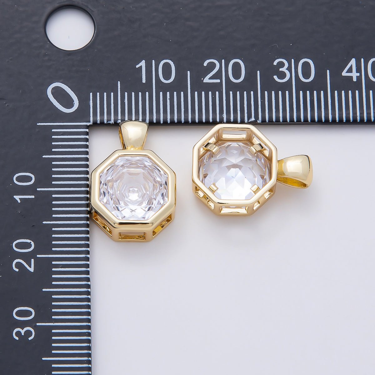 16K Gold Filled Clear CZ Baguette Round Hexagon Bezel Pendant in Gold &amp; Silver | Charms-01081 ~ Charms-01096