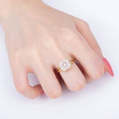 16K Gold Filled Clear CZ Baguette Square Prong Solitaire Ring | Rings-00278