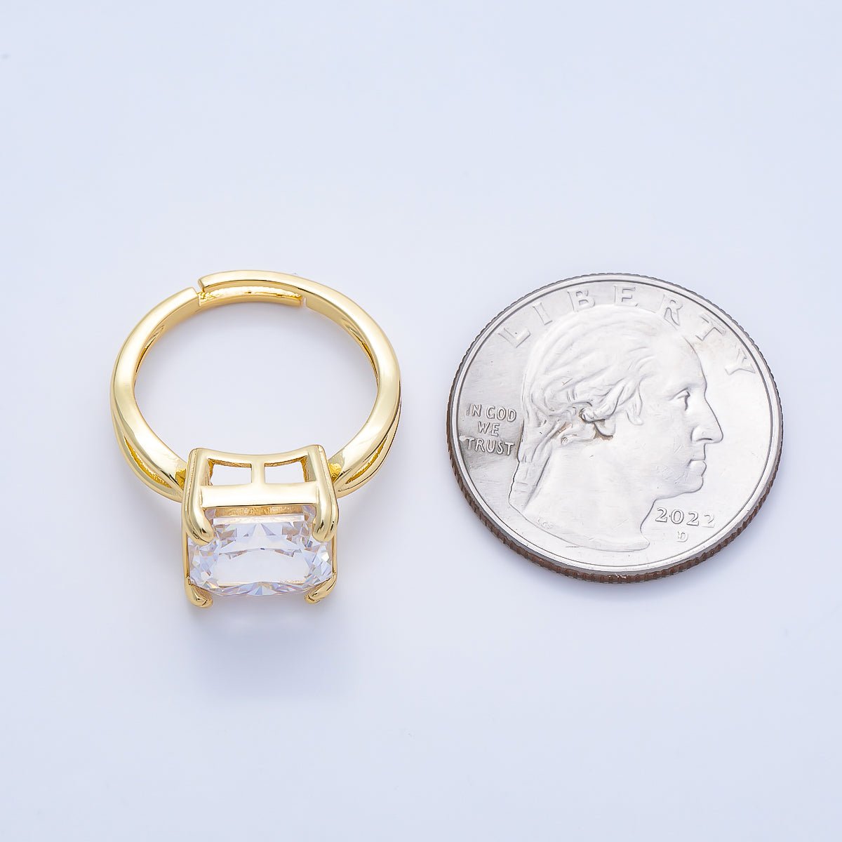 16K Gold Filled Clear CZ Baguette Square Prong Solitaire Ring | Rings-00278