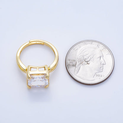 16K Gold Filled Clear CZ Baguette Square Prong Solitaire Ring | Rings-00278