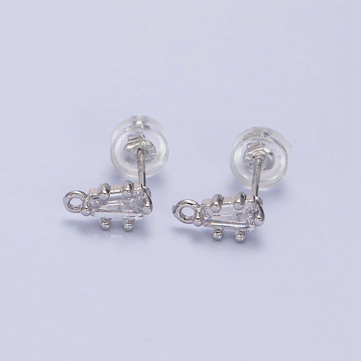 16K Gold Filled Clear CZ Baguette Triangle Open Loop Stud Earrings Supply in Gold &amp; Silver | Z-373 Z-374
