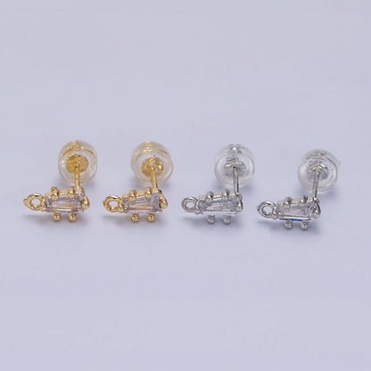 16K Gold Filled Clear CZ Baguette Triangle Open Loop Stud Earrings Supply in Gold &amp; Silver | Z-373 Z-374