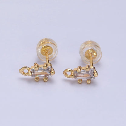 16K Gold Filled Clear CZ Baguette Triangle Open Loop Stud Earrings Supply in Gold &amp; Silver | Z-373 Z-374