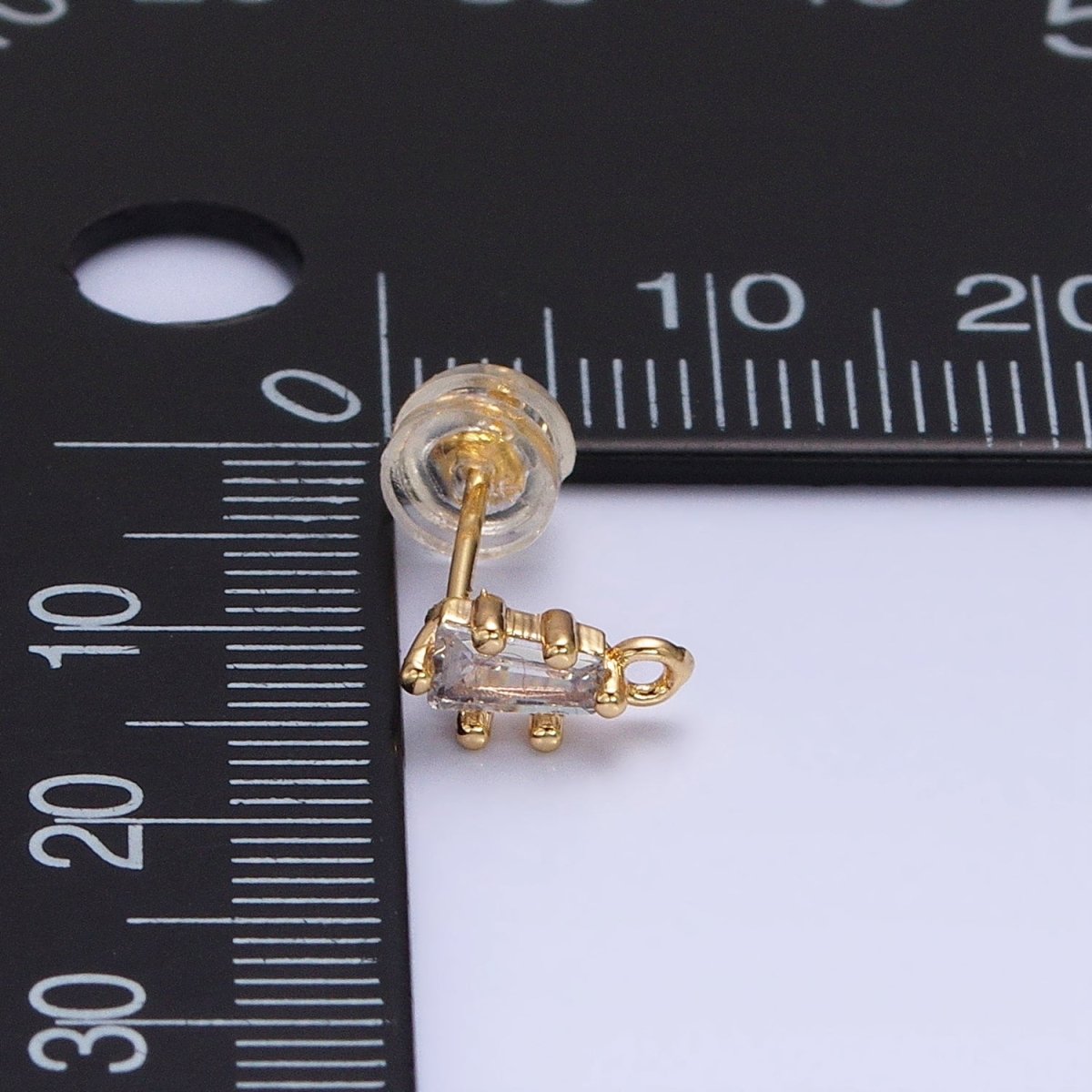16K Gold Filled Clear CZ Baguette Triangle Open Loop Stud Earrings Supply in Gold &amp; Silver | Z-373 Z-374