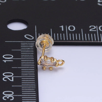 16K Gold Filled Clear CZ Baguette Triangle Open Loop Stud Earrings Supply in Gold &amp; Silver | Z-373 Z-374