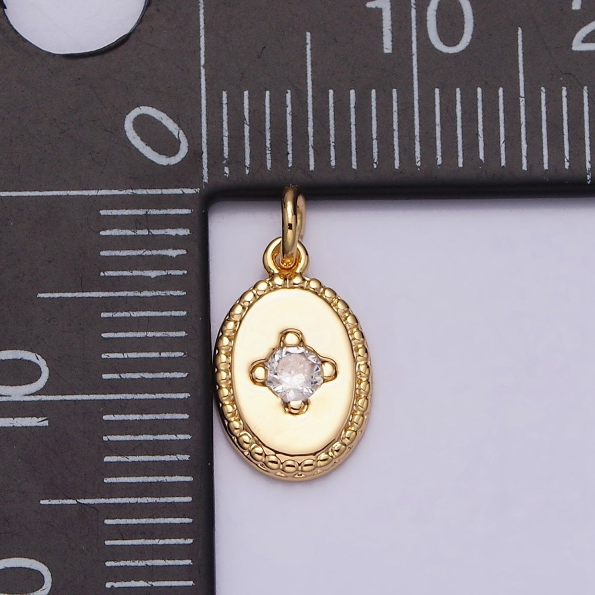 16K Gold Filled Clear CZ Braided 14mm Oval Minimalist Charm | AC1271