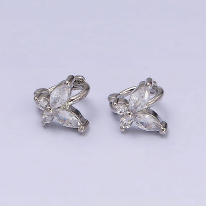 16K Gold Filled Clear CZ Butterfly Mariposa 7mm Cartilage Mini Huggie Earrings | AD1245 AD1246
